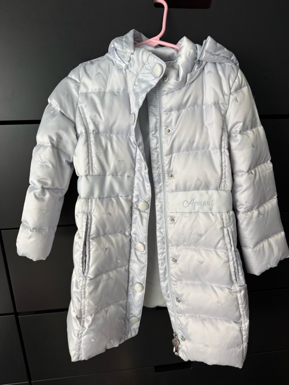 Armani Junior Silver Quilted Hooded Puffer Coat